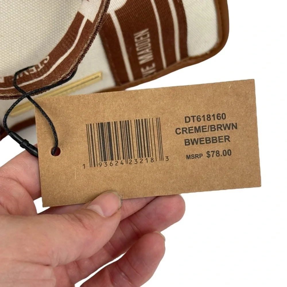 NWT Steve Madden BWebber Canvas Satchel Bag Cream Natural Crossbody Logo Strap
